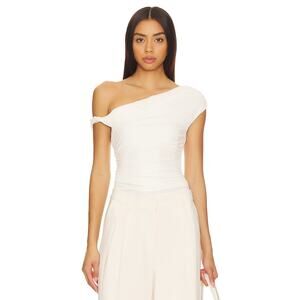 Misha Paison Off The Shoulder Top Ruched Jersey Minimalist Elegant Ivory Size S